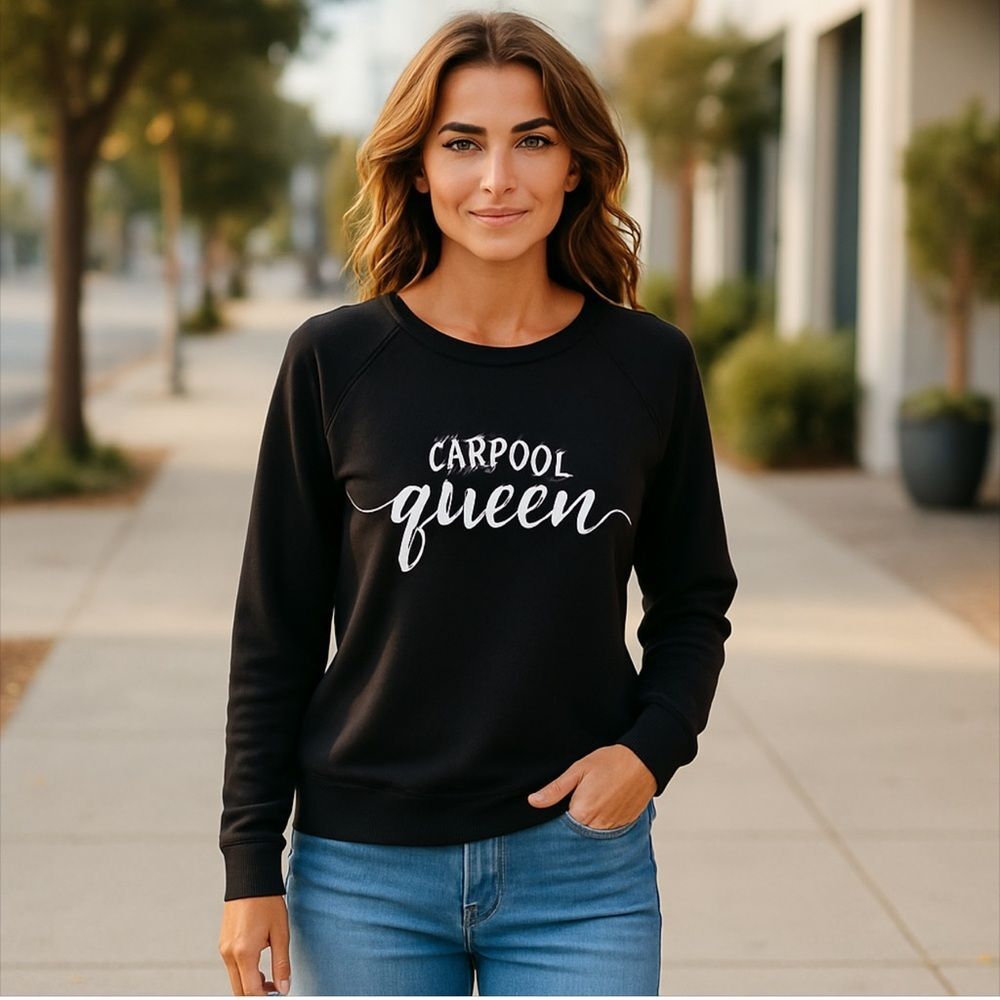 𝅺Mary Square Carpool Queen Sweatshirt Sweater sz Large NWT Black